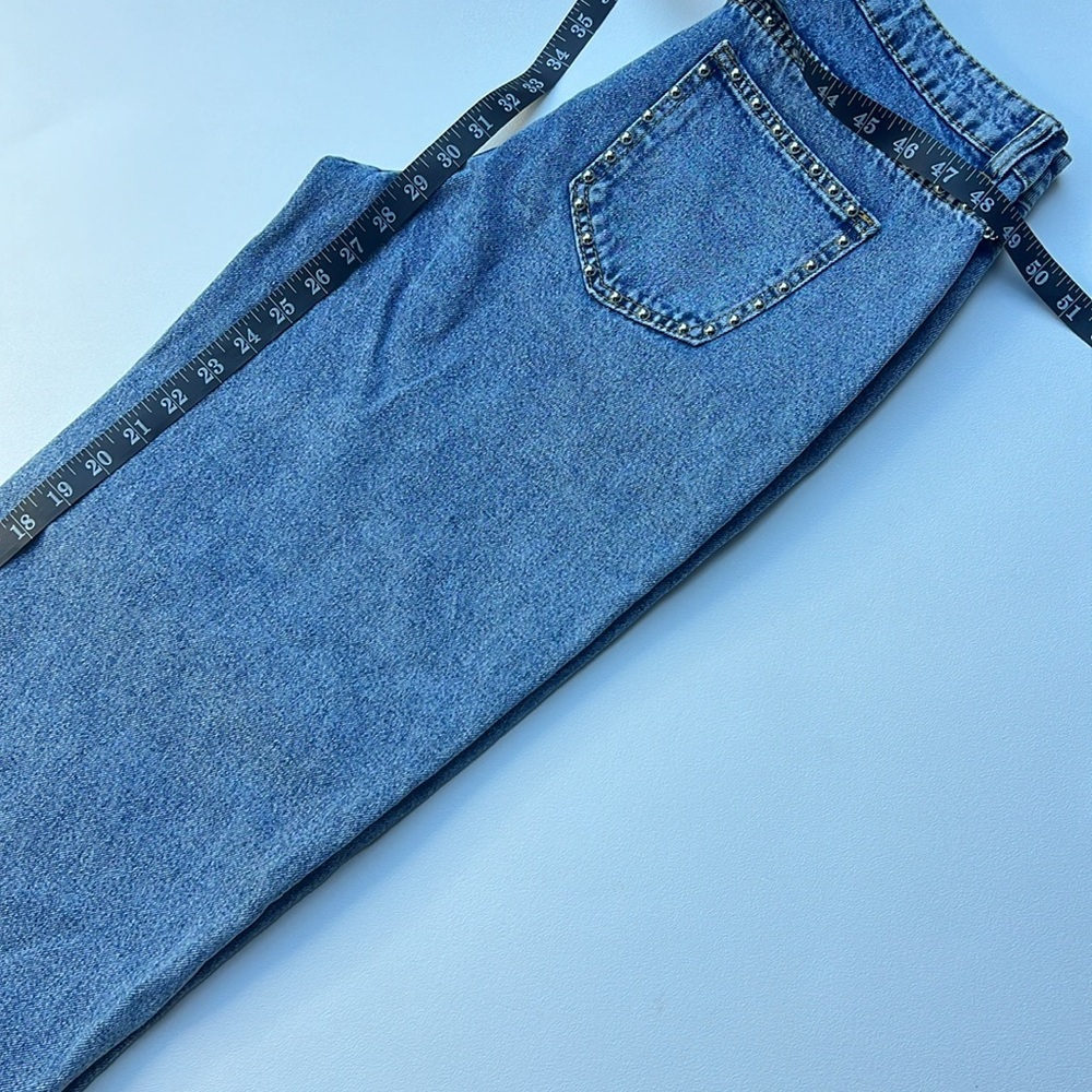Studded women’s jeans‎ Wide Leg edgy moto statement metallic bold festival - Picture 11 of 13